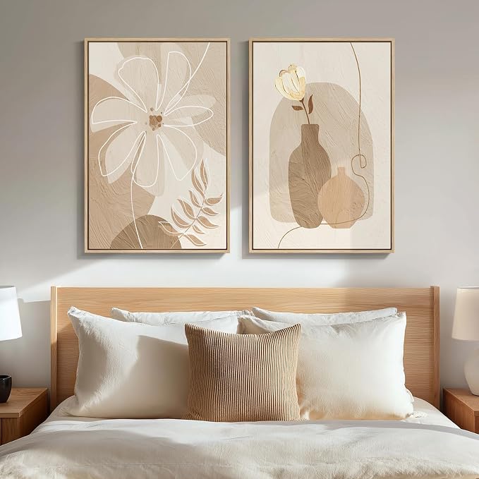Framed Neutral Boho Floral Wall Art by Cuspin