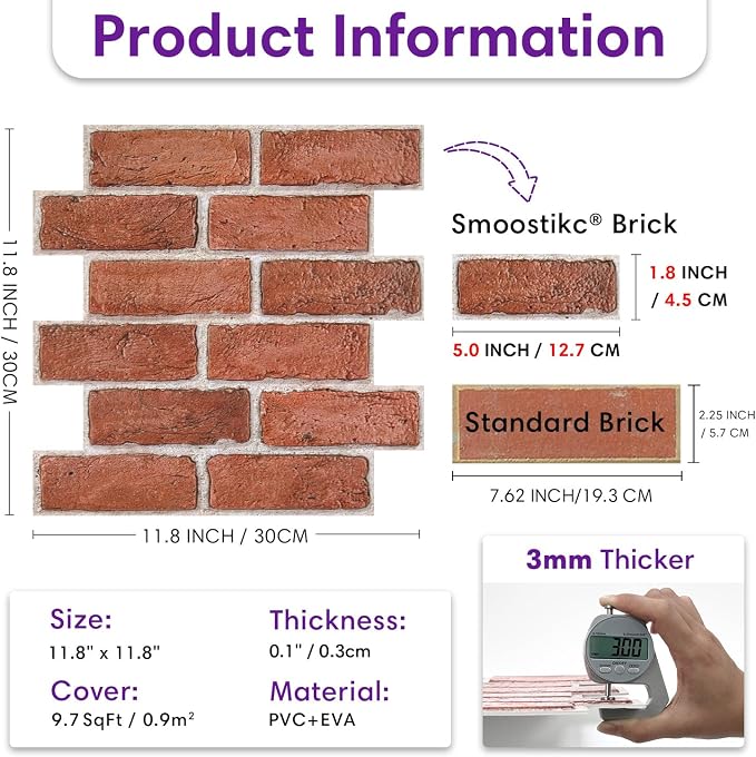 3D Faux Brick Wall Panels Peel and Stick, Small Brick-Look Textured Wall Sticker - Image 3