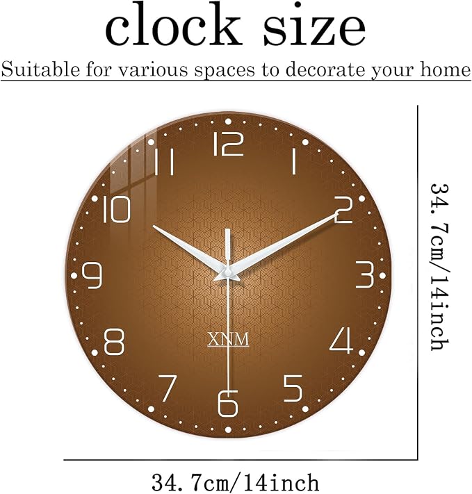 XNM Kitchen Wall Clocks Battery Operated 14 Inch Round Brown Simple Wall Clock - Image 3