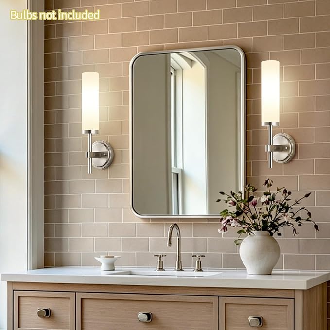 Wall Sconces Set of Two, Brushed Nickel Bathroom Sconces - Image 6