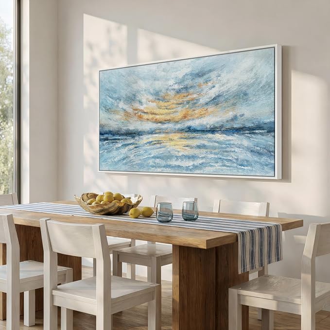 Extra Large Framed Blue Gold Abstract Wall Art - Image 4