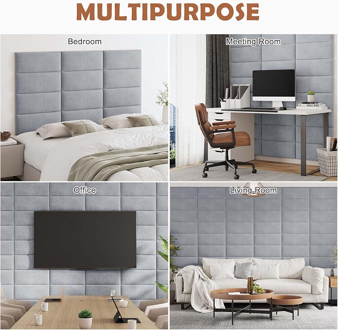IFNOW Upholstered Wall Mounted Headboard, 3D Soundproof Wall Panels Peel and - Image 6