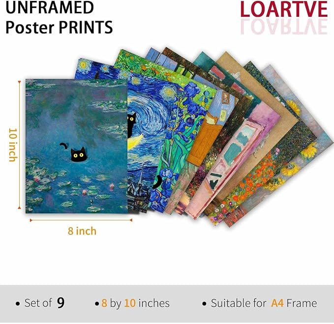 9Pcs Funny Black Cat Wall Art Cats in Famous Paintings Posters Prints Vintage - Image 6