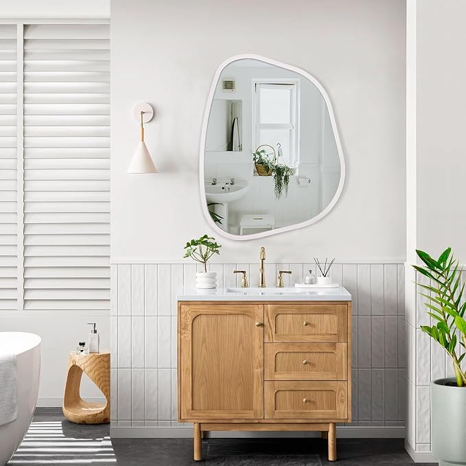 Irregular Oval Wall Mirror Large White 20"x16" Inches Asymmetrical Mirror - Image 6