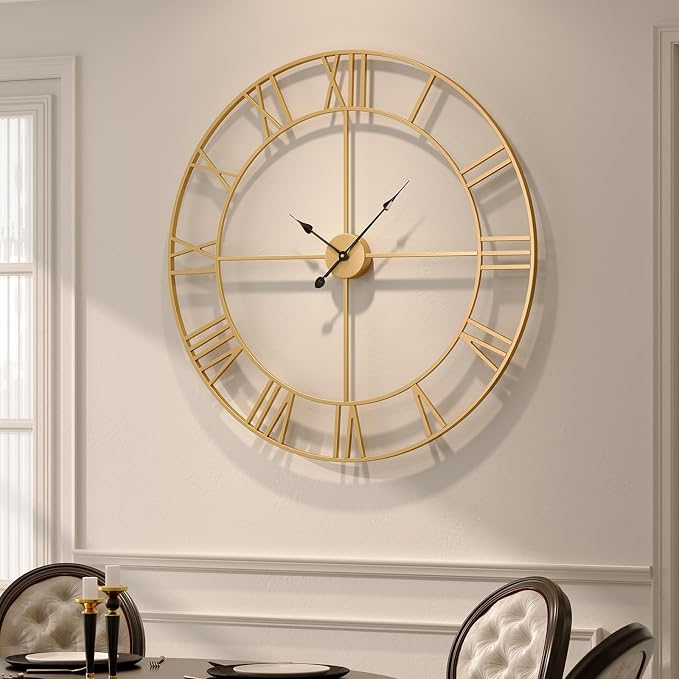 Cuspin 36 Inch Large Gold Wall Clock, Battery Operated Silent Non Ticking Metal by Cuspin