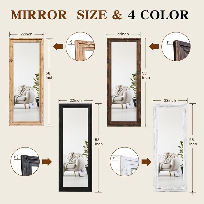 Full Length Mirror 58"x22" Solid Wood Frame Floor Large Mirror - Image 2