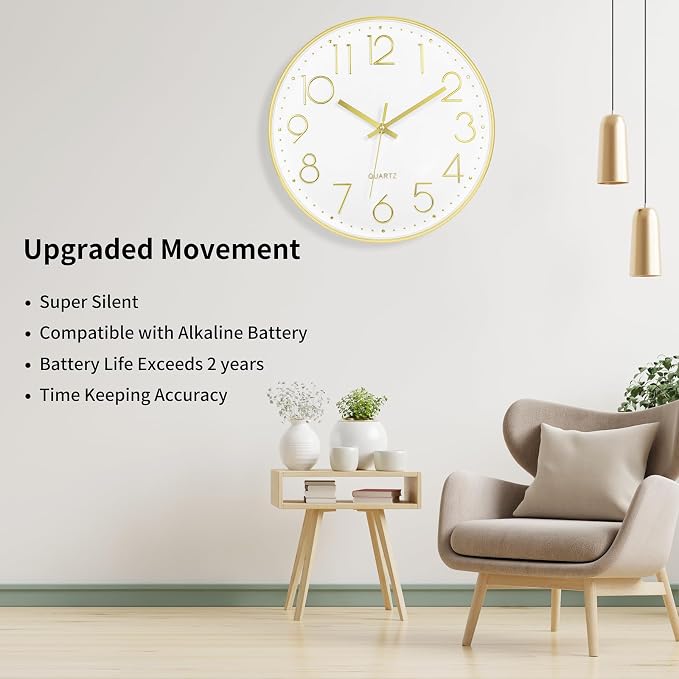 Foxtop 14 Inch Large Wall Clock Silent Non-Ticking Battery Operated Round - Image 3