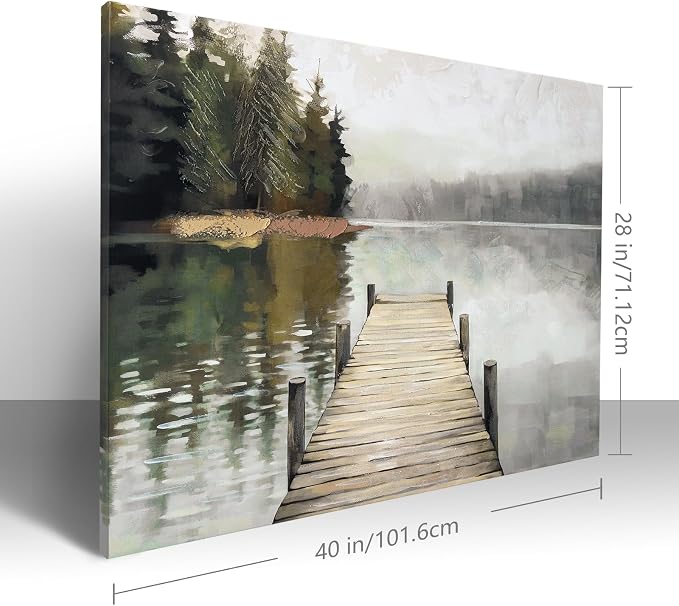 Nature Landscape Large Wall Art Canvas Picture，Horizontal Dock Forest Artwork - Image 2