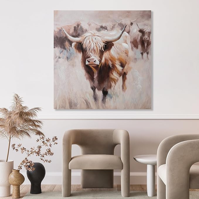 JolyWell Textured Highland Cow Canvas Wall Art Hand painted Farm Animals - Image 5