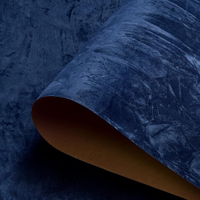 30" x 160" Large Self Adhesive Velvet Wallpaper Blue Flocking Liner Blue Felt by HelloWall