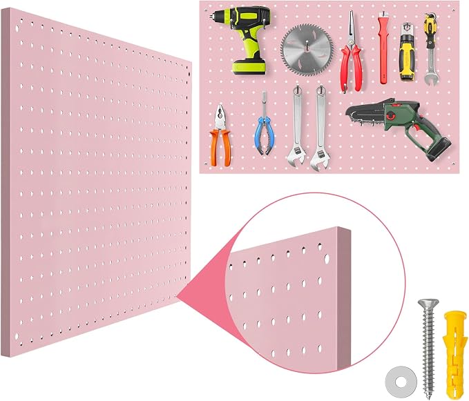 Peg Board, 3 Pack Metal Pegboard Panels Pink Pegboards Wall Organizer - Image 3