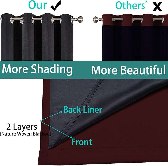 Yakamok 100% Blackout Window Curtain Panels, Heat and Full Light Blocking Drapes - Image 5