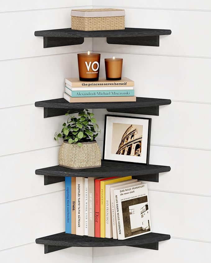 Forbena Black Floating Corner Bookshelf by Forbena