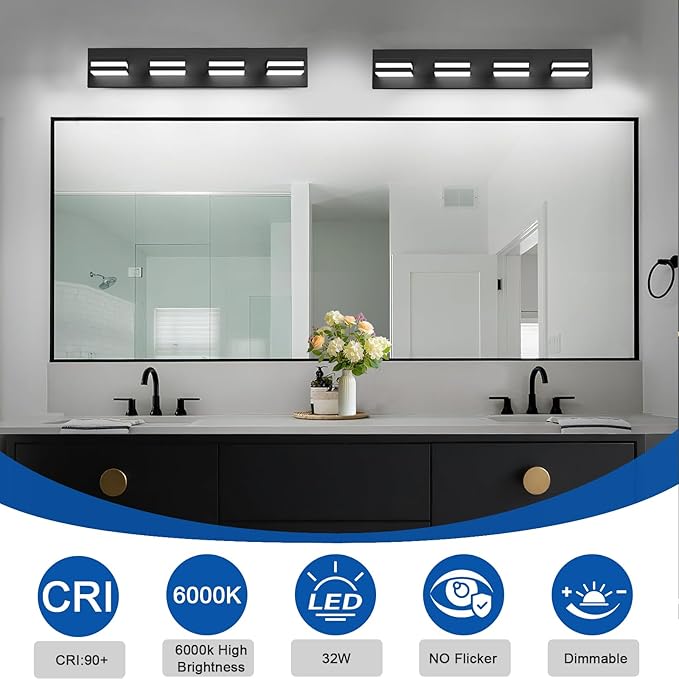 IZORRO LED Modern Bathroom Lights Fixtures, Matte Black Acrylic Wall Lighting - Image 4