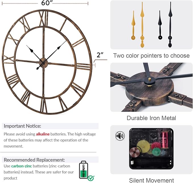 60 Inch Large Wall Clock for Living Room Decor – Easy-Assembly Silent - Image 2