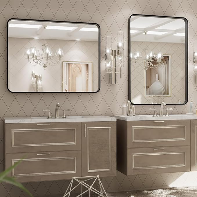 LOAAO 24X32 Inch Black Metal Framed Bathroom Mirror - Image 3