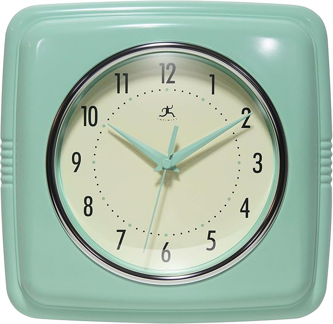 Infinity Instruments Square Retro Wall Clock, Pastel Green by InfinityInstruments