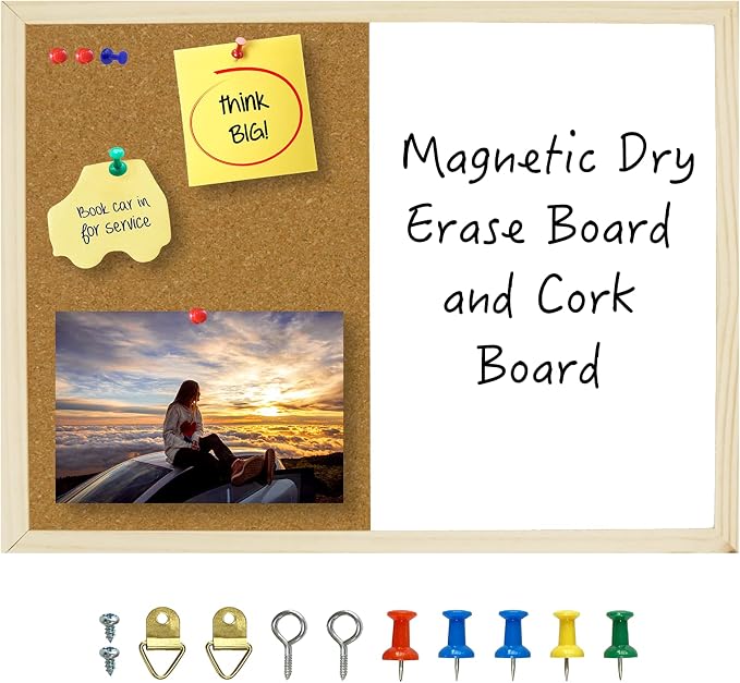 OWLKELA Dry Erase Cork Board 16.5"x12.6", Notice Pin Board, Memo Board by OWLKELA