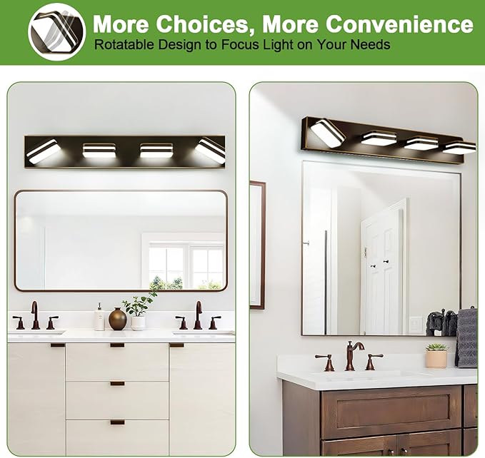 360° Rotate LED Bathroom Vanity Light Fixtures, 1600LM Acrylic Brown and Gold - Image 6