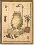 Funny Japanese Frog Bathroom Wall Art Whimsical Frog Shower Wall Decor 16x24 by YYNISPINWallArt