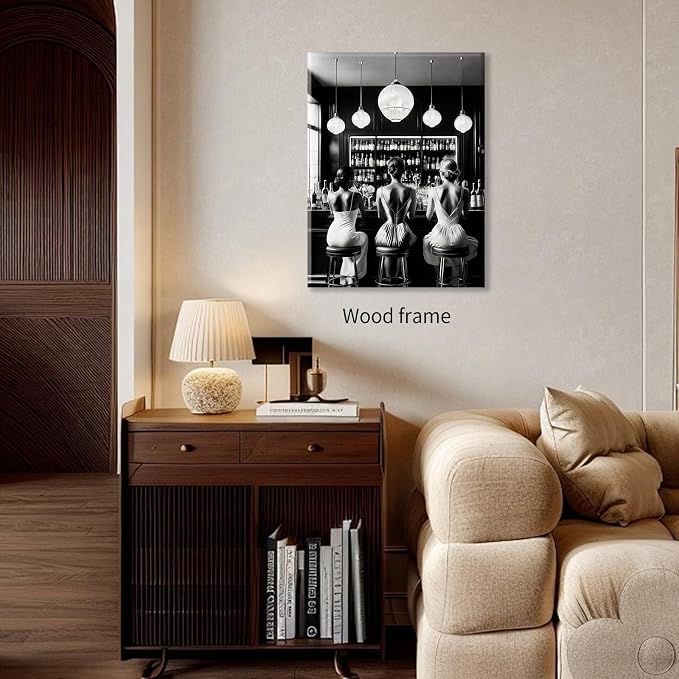 Vintage Black and White Framed Wall Art Trendy Women Drink Cocktail Posters - Image 5
