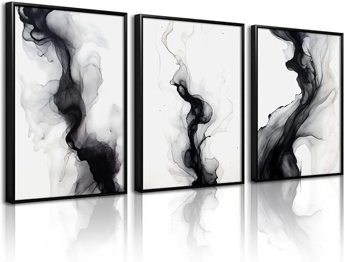 Black White Abstract Wall Art Decor Set of 3 Modern Wall Art Minimalist Canvas by Unknown
