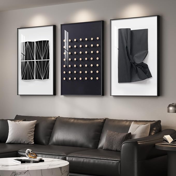 Large Framed Modern Elegant Black and White Abstract Wall Art - Image 2