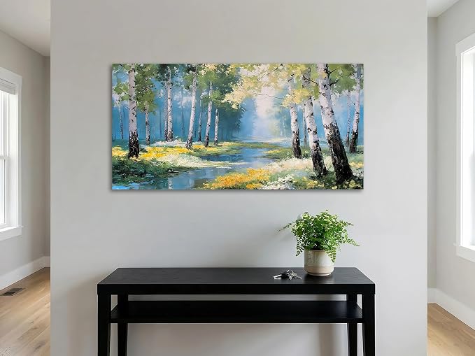 Ardemy Birch Forest Stream Canvas Wall Art, Calming Nature Scenery - Image 4