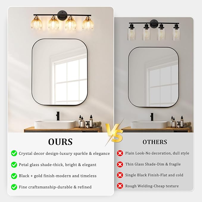 TALOYA Bathroom Vanity Light Fixtures, 4-Light Black and Gold Wall Lights - Image 6