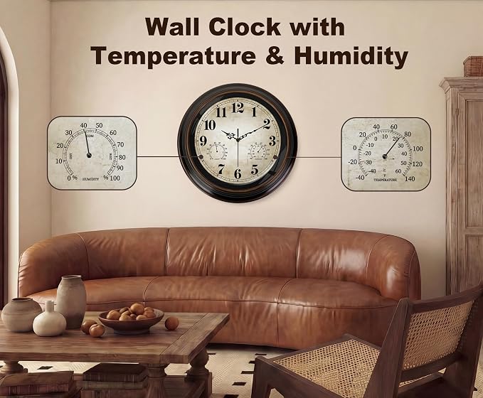 Vintage Wall Clock 16 Inch Quartz Silent Non-Ticking Analog Clock - Image 2