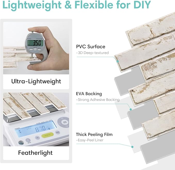 Commomy 3D Peel and Stick Brick, Ultralight Thin PVC Faux Brick Wall Panels - Image 4