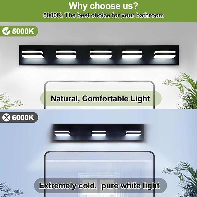 360° Rotate LED Bathroom Vanity Light Fixtures, 2100LM Acrylic Matte Black - Image 4