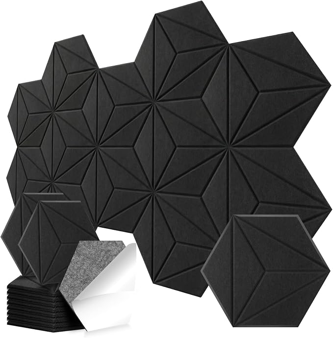 12 Pack Hexagon Acoustic Panels, DIY Sound Proof Foam Panels by Junwisun