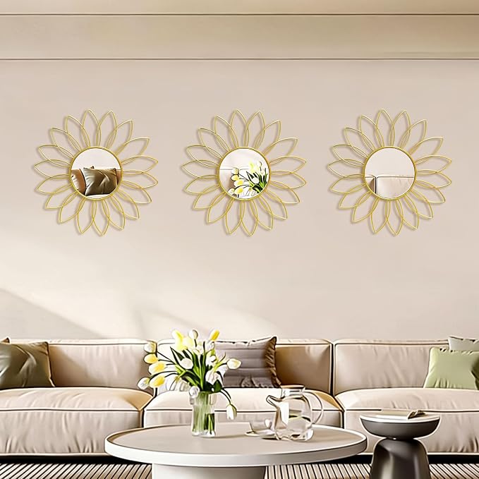 3 Pack Metal Mirrors for Wall Sunburst Wall Mirrors Home Décor Decorative - Image 6