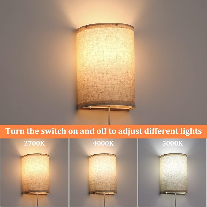 AVV Wall Sconces Set of Two, Wall Lamp Plug in - Image 2