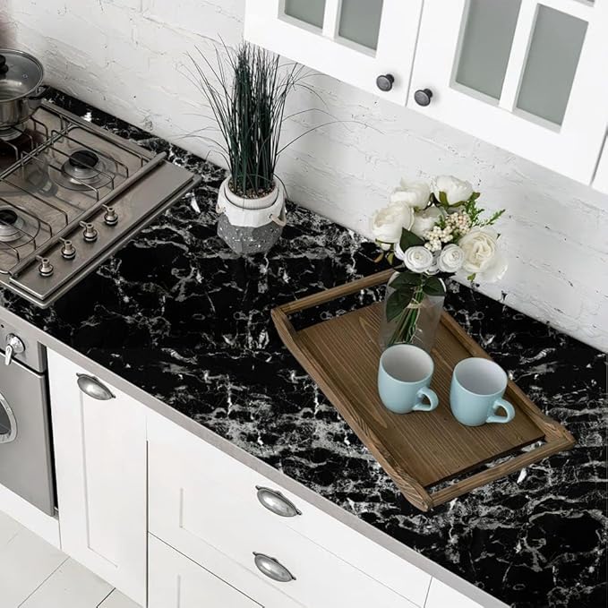 Arthome Black Marble Contact Paper, Peel and Stick Black Paper, Self Adhesive - Image 4