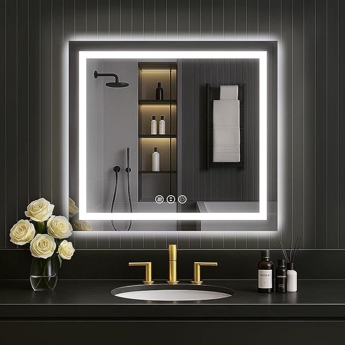 LOAAO 30"X30" LED Mirror for Bathroom, Lighted Bathroom Mirror by LOAAO