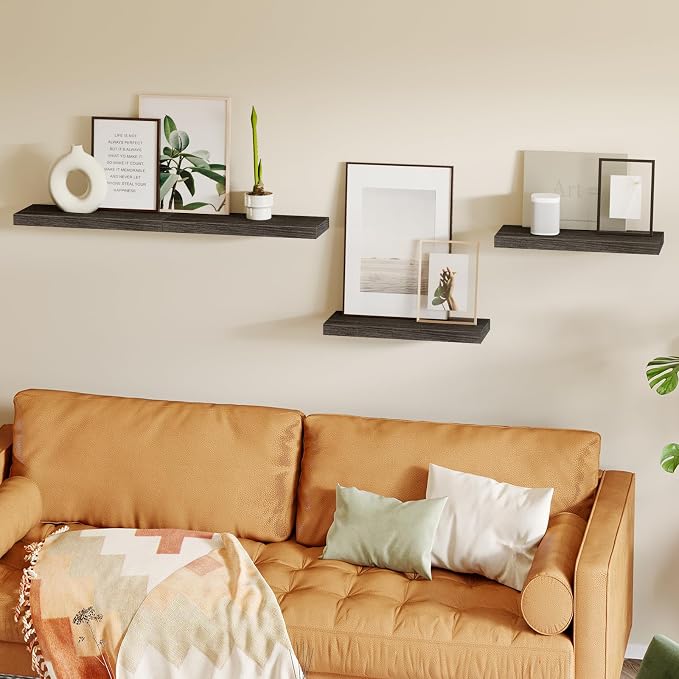Fixwal 15.8in Floating Shelves, Rustic Wood Finish Wall Shelves Set of 4 - Image 6