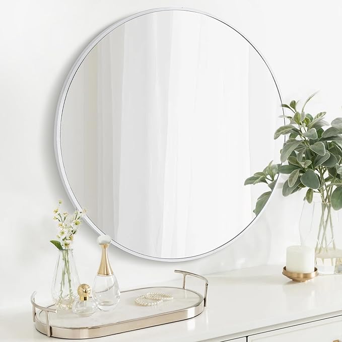 CULER Round White Bathroom 30 Inch Mirror, Circle Wall Modern Mirror by Culer