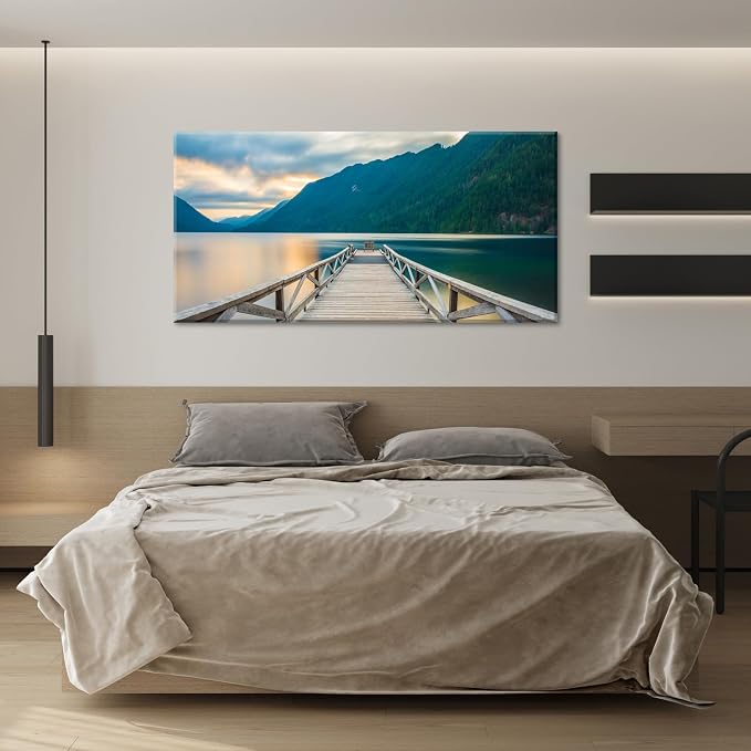 Olympic National Park Canvas Wall Art Crescent Lake Pictures Wood Dock Wall - Image 3