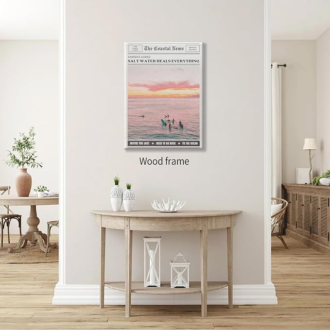 Pink Beach Newspaper Posters Vintage Fashion Coastal Girl Surf Wall Art 08x10 - Image 4