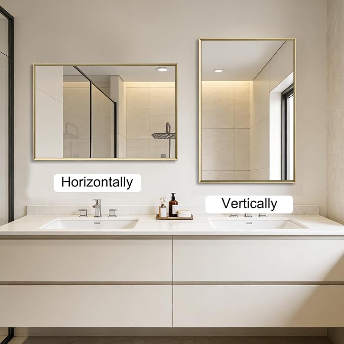 Bathroom Mirror for Wall, 16x24 Inch Metal Framed Mirror, Brushed Gold - Image 7