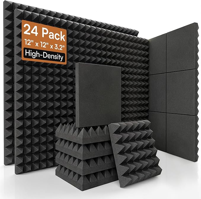 SODOCT 24 Pack 3.2 Inches Extra Thick Pyramid Acoustic Foam Panels, 12 x 12 by SODOCT