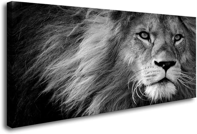 Baisuart-D0162 Canvas Prints Wall Art Grey lion Stretched Canvas Wooden Framed by Baisuart