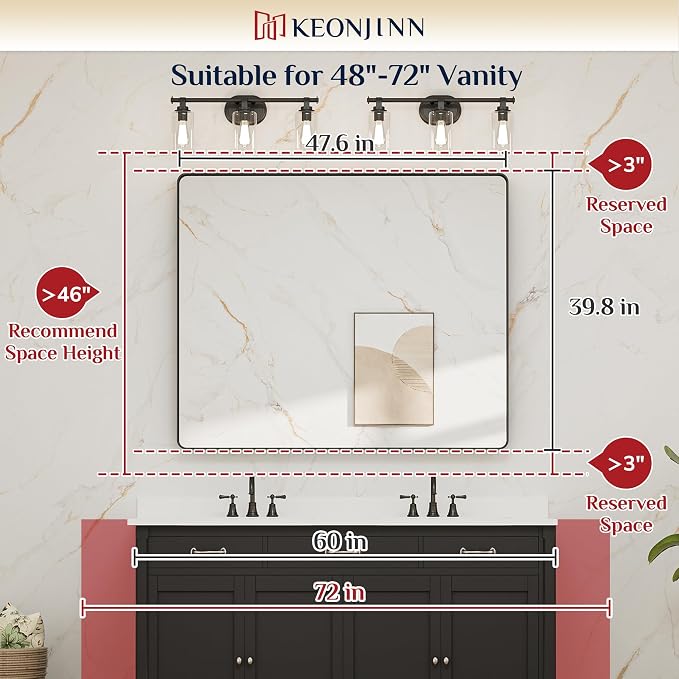 Keonjinn Black Bathroom Mirror for Over Sink, Matte Black Sandblasted Finish - Image 6