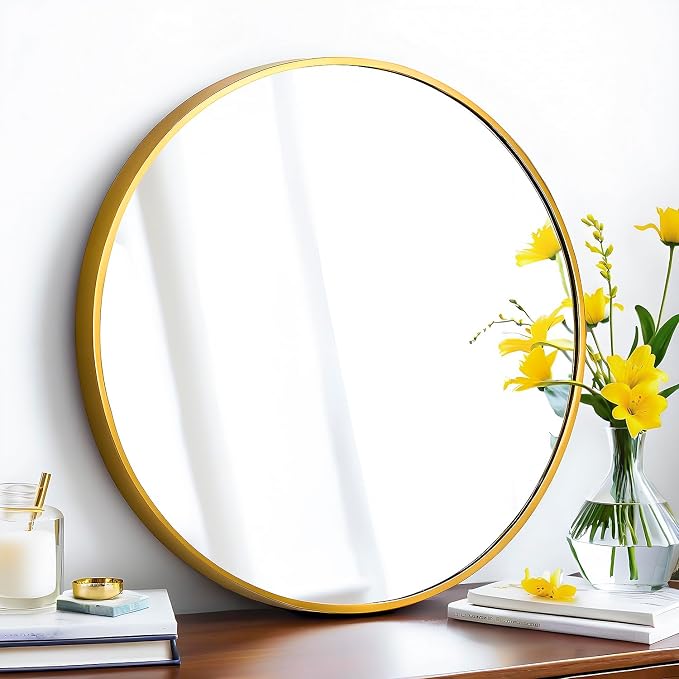 SCWF-GZ 24" Round Mirror Circle Wall Mounted Hanging or Against Wall Metal - Image 7