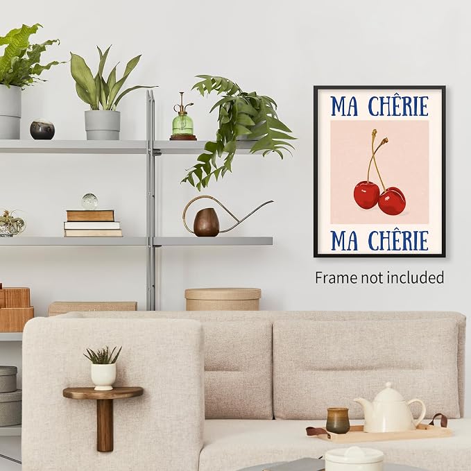 jkahh Funky Cherry Wall Art Vintage Red Blue Aesthetic Poster Trendy Ma Cherie - Image 6
