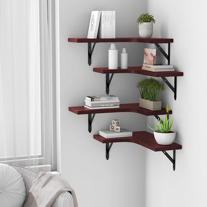 ROMGUAR CRAFT Corner Floating Shelves Wall Mounted Set of 4, Rustic Wood - Image 5