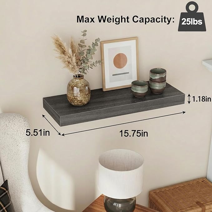 Fixwal 15.8in Floating Shelves, Rustic Wood Finish Wall Shelves Set of 4 - Image 3