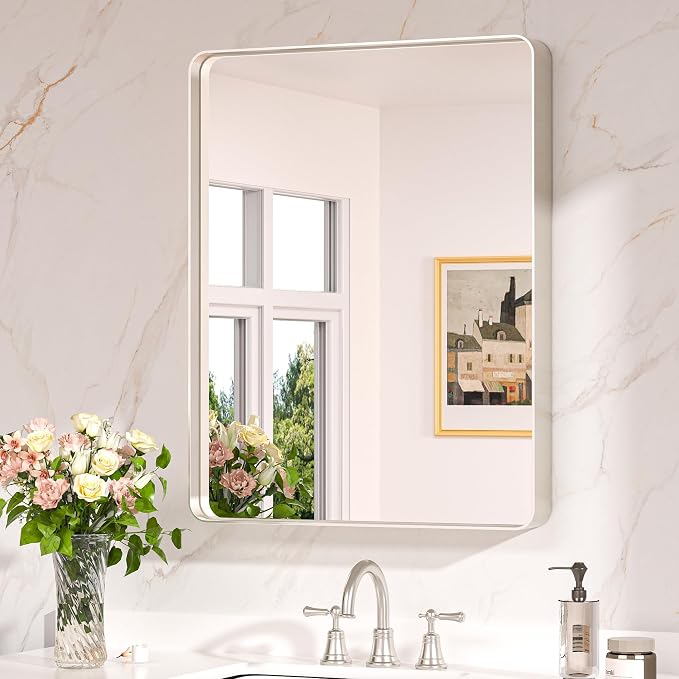 Keonjinn 24 x 30 Inch Brushed Nickel Bathroom Mirrors by Keonjinn